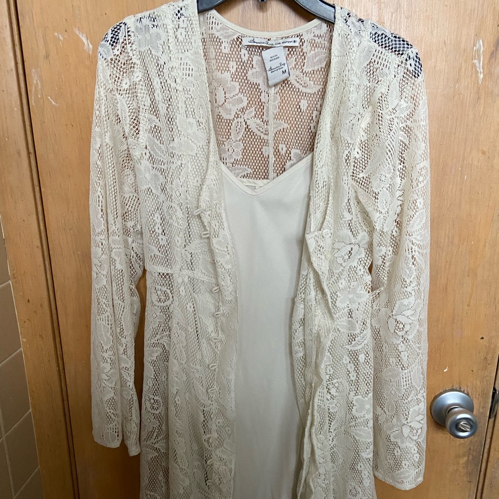 size M vintage white slip dress with lace jacket